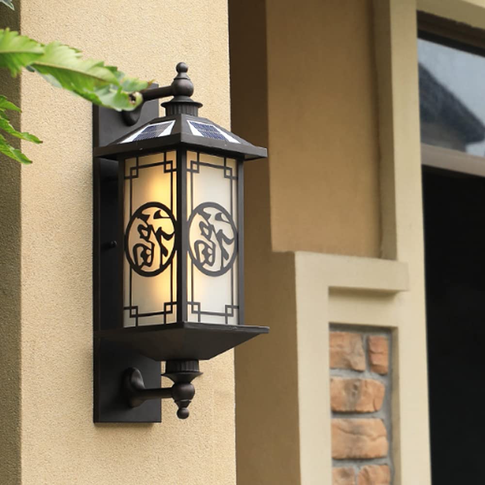 VDOQTLJT Outdoor Wall Light Chinese-Style Mount E27 Aluminum Waterproof Sconce with Glass Lampshade Gardens Villas Corridor Lamp