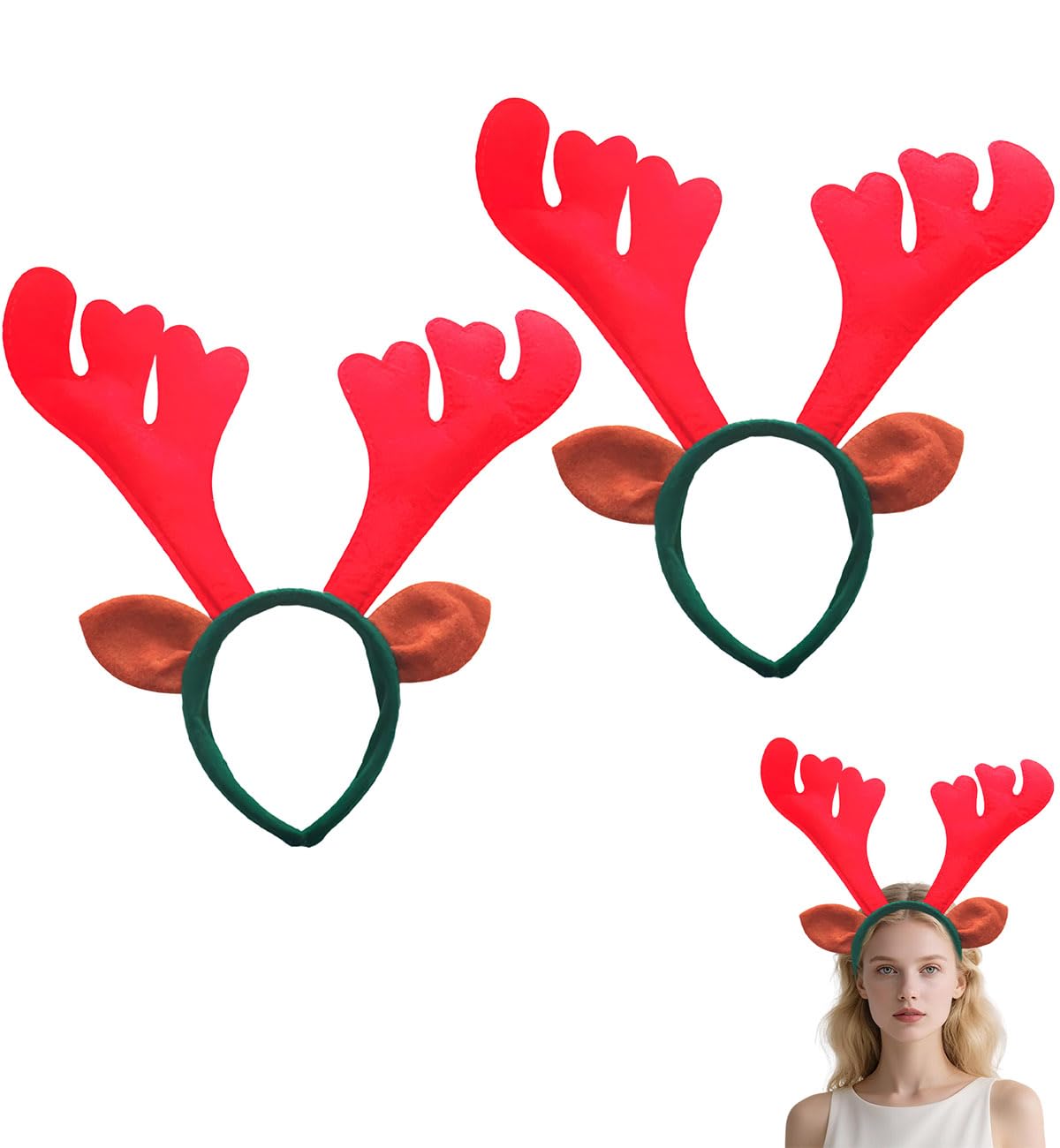 SHIFANQI 2Pack Reindeer Antlers Headband, Deer Ears for Women Men Hair Accessories for Christmas Party Costume, Festival Decoration