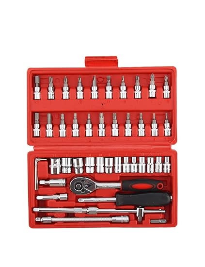 Zelofy 46_in_1 Piece Tool Kit and 46 in 1 Screwdriver and Socket Set and Car Repair Tool Ratchet Wrench Set Hand Tool, Red