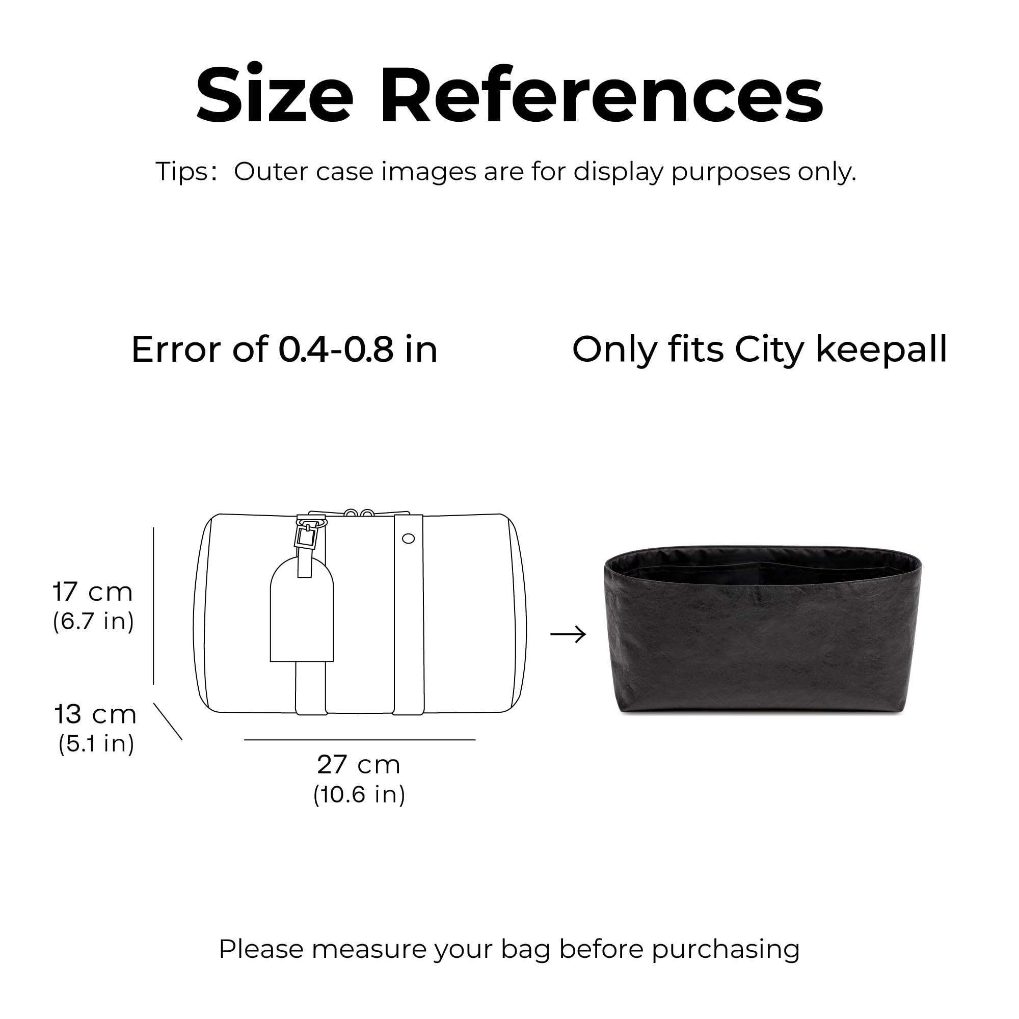 FANJI Project Tote Bag Organizer Insert for LV City Keepall Handbag, Custom Fit Inside Premium Matte Black Lightweight WaterResistant Purse Insert