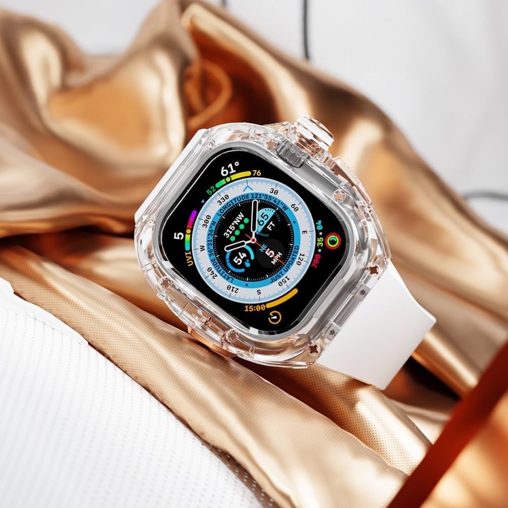 Bracelet de montre transparent en caoutchouc fluoroine, pour Apple Watch Ultra 2 de 49 mm, boîtier de montre en cristal transparent, bracelet de sport respirant, pour iWatch Series Ultra 2 49 mm