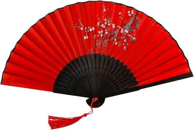 ocouly Handheld Fan Bamboo Silk Red | Hand Fans for Women Folding