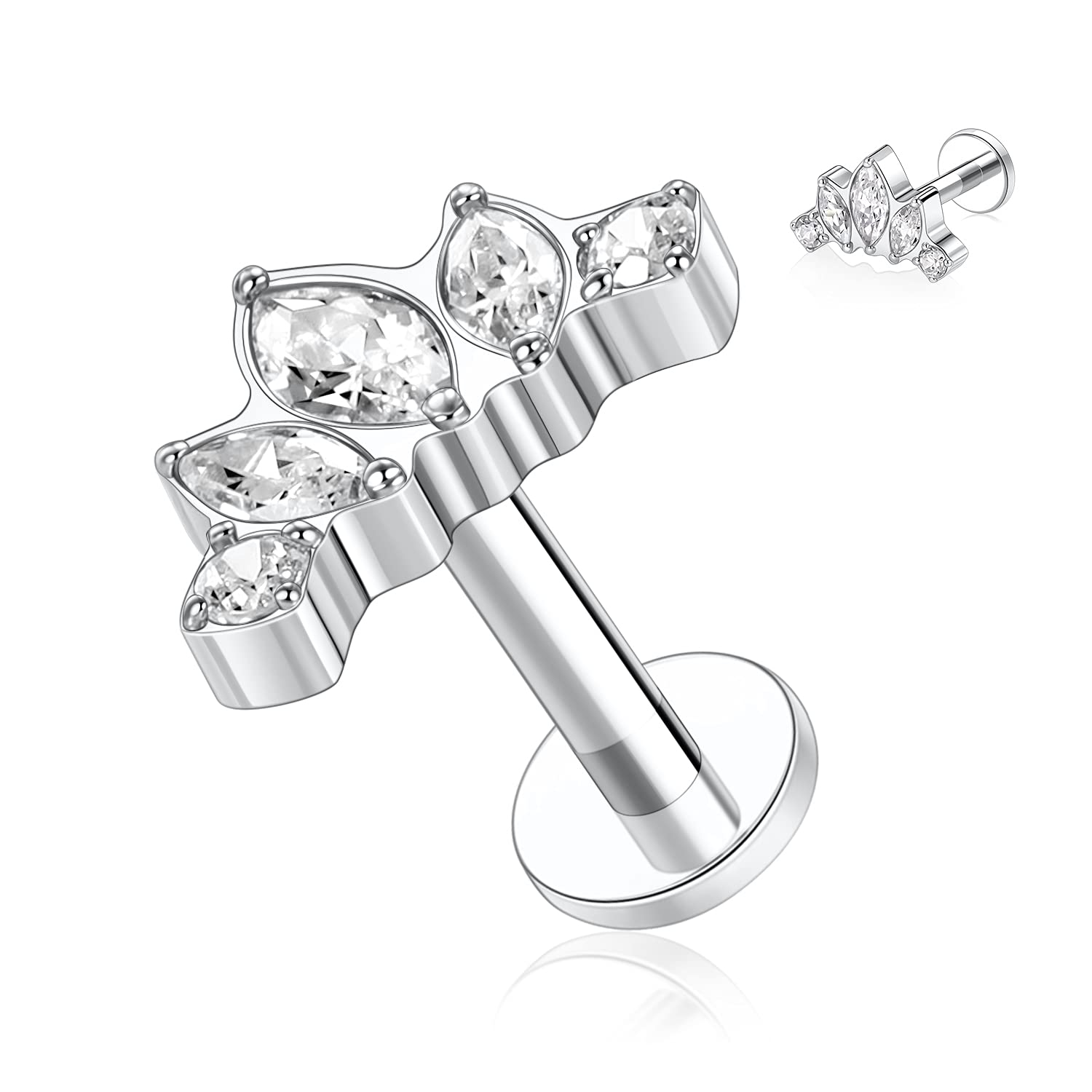 AROWRO 16G Labret Studs Lip Rings G23 Titanium Monroe Lip Piercing Jewelry Internally Threaded Helix Tragus Cartilage Conch Earring Women Girls Piercing Jewelry CZ Opal — view 12