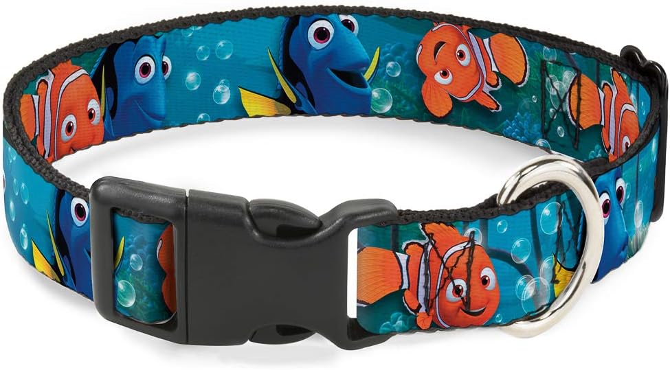 Buckle-Down Plastic Clip Collar - Nemo & Dory Poses - 1.5" Wide - Fits 18-32" Neck - Large