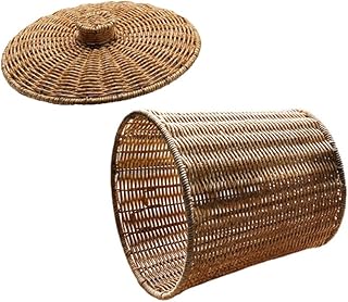 UPKOCH Wicker Baskets Wicker Storage Basket Storage Basket with Lid Handwoven Laundry Hamper Round Rattan Storage Basket Wicker Waste Basket for Bedroom Office Home Storage End Table Laundry Basket