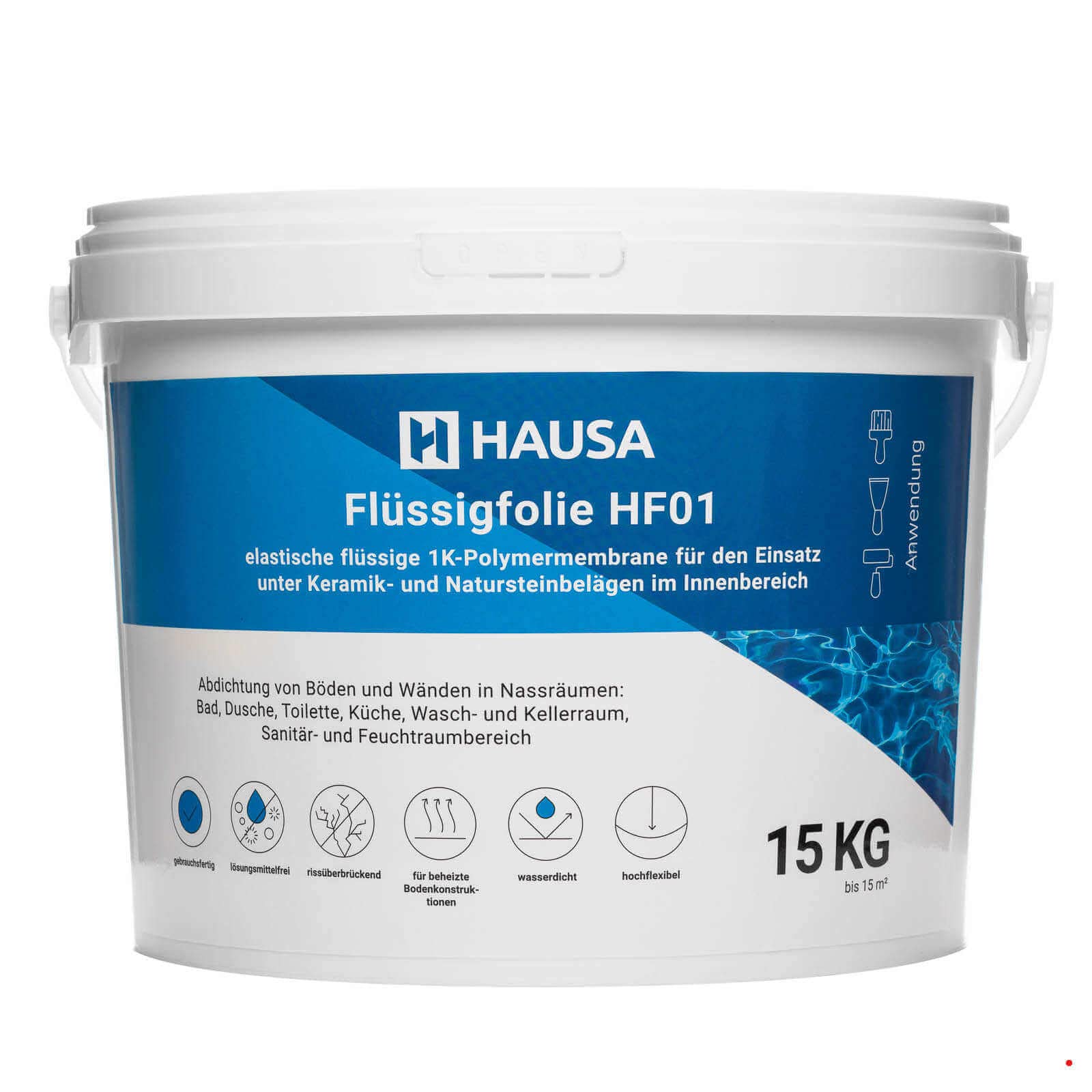 HAUSA Flüssigfolie Dichtfolie für Bad Dusche Küche 15kg bis 15m² blau Badabdichtung Duschabdichtung elastische Abdichtung unter Fliesen absolut wasserdicht lösemittelfrei Dichtmasse