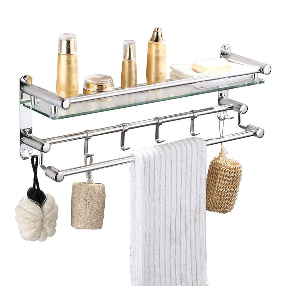 Wielofunkcyjna półka, naścienna półka prysznicowa organizer łazienkowy ze szkła hartowanego wieszak na ręczniki instalacja wiercenia / 40 x 16 x 19 cm