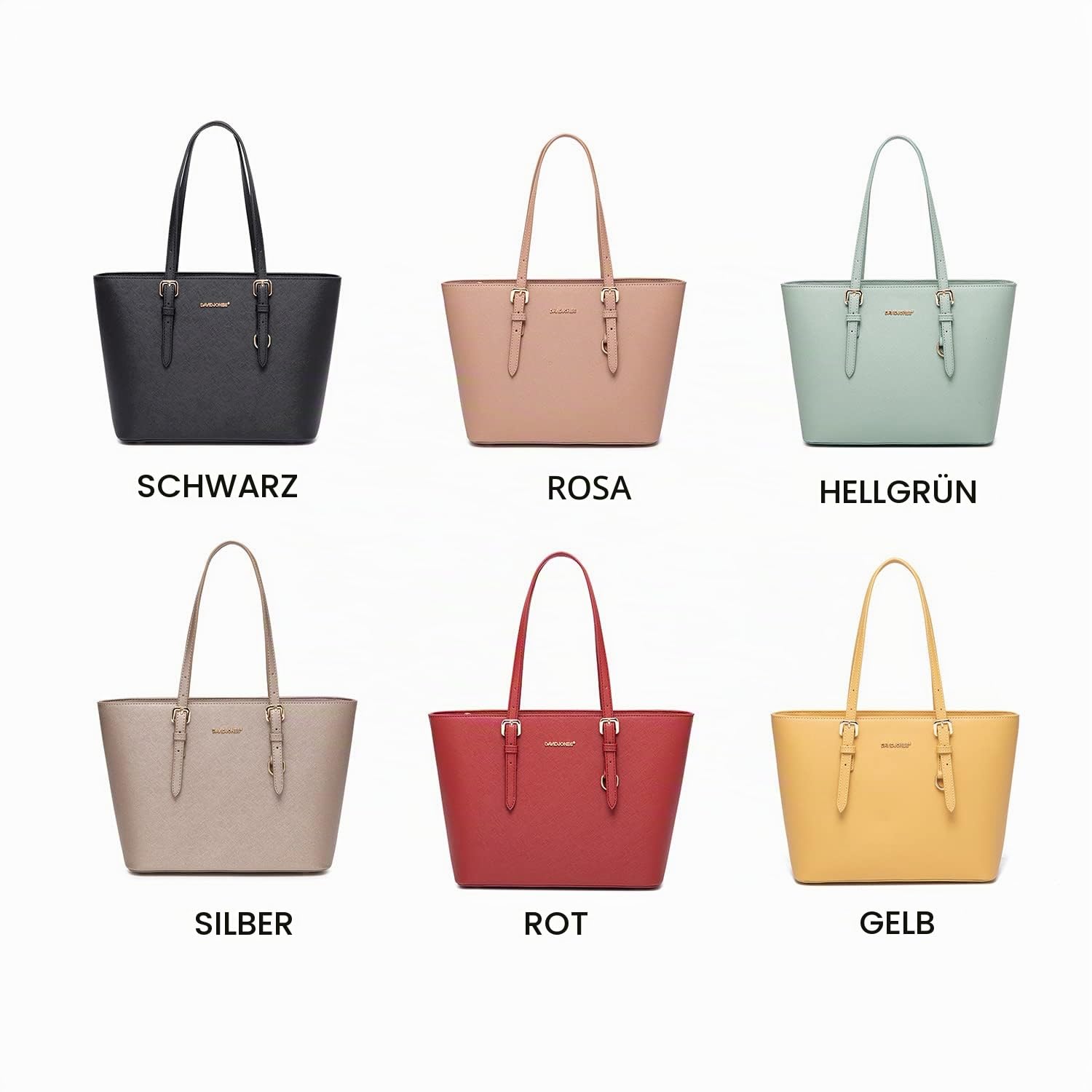 David Jones - Damen Shopper Handtasche Mittelgroße - Schultertasche Tote Bag PU Leder - Tasche Alltag Büro Arbeit Schule Reise Shopping - Klassische Arbeitstasche Elegante Mittlere Große - Schwarz