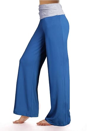 Gracyoga Womens Comfy Pajama Pants Wide Leg Lounge Palazzo Yoga Pants Stretch Casual Floral Print Fold Waist Pants Bluegrey