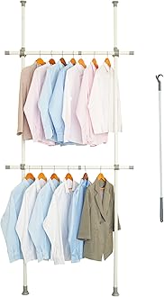 Double Rod Clothes Rack, Adjustable - 2 Tier, Heavy Duty, Freestanding - Supports 220 Lbs, White