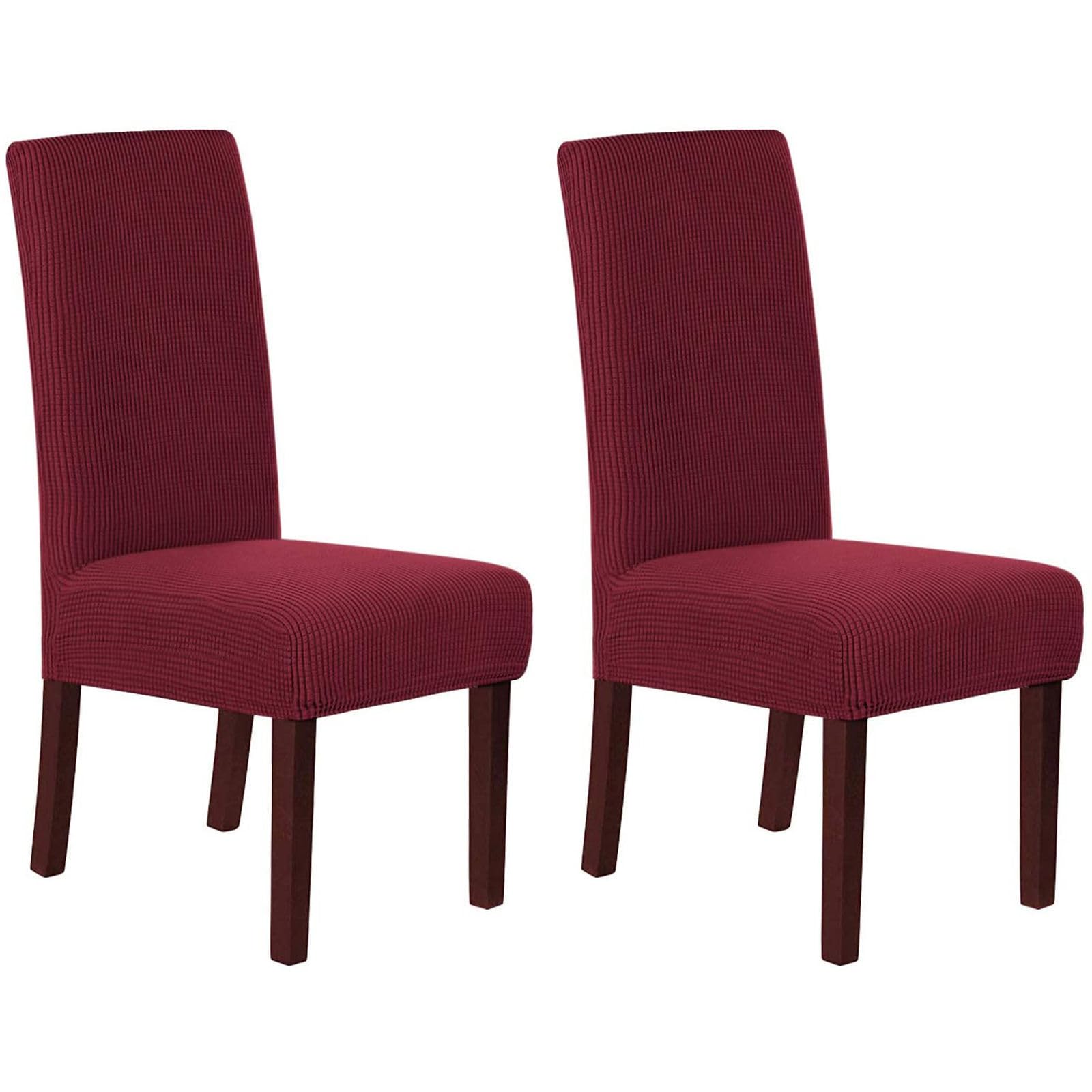 HOMECOVER Stuhlhussen 2er Set, Stretch Jacquard Stuhlbezug Stuhlhussen für Esszimmerstühle Universal Abnehmbarer Stuhlbezug Für Esszimmer Hotel Küche-Weinrot-2er Set