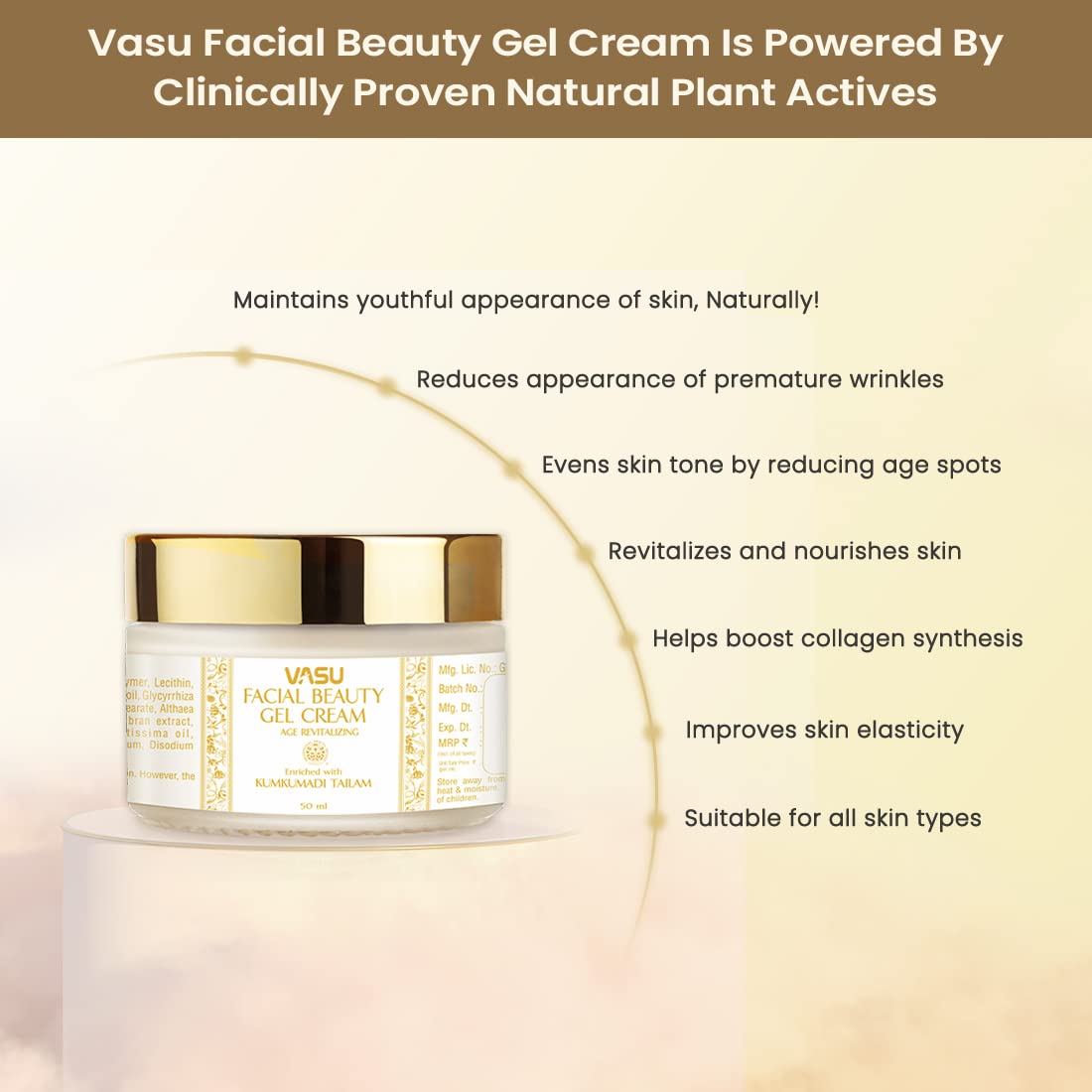 Vasu Kumkumadi Telum Facial Beauty Jail Face Cream - 50 ML | Boost collagen synthesis | Improves skin elasticity | Revitalizes and Nourishes Skin | Quick-bodied Vasu Kumkumadi Telum Facial Beauty Jail Face Cream - 50 ML | Boost collagen synthesis | Improves skin elasticity | Revitalizes and Nourishes Skin | Quick-bodied