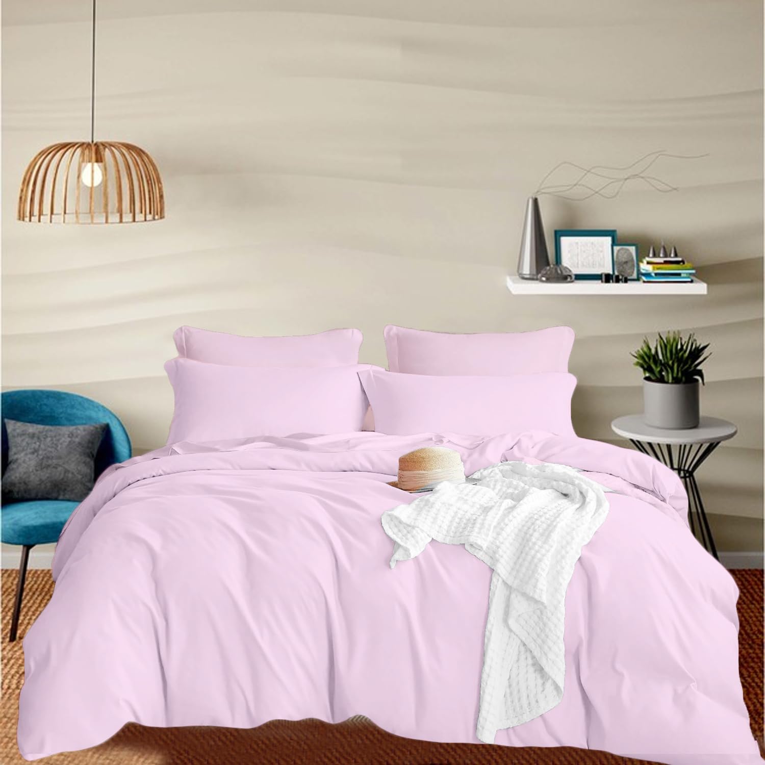 Pashmina Beddengoedset Egyptisch katoenen lakens Draaddichtheid 800 - Katoenen Lakens, 4-delige Set Dekbedovertrek Hoeslaken 20 cm Diepe Zak Hotelcollectie Dekbedovertrekset (Kingsize, Ivoor