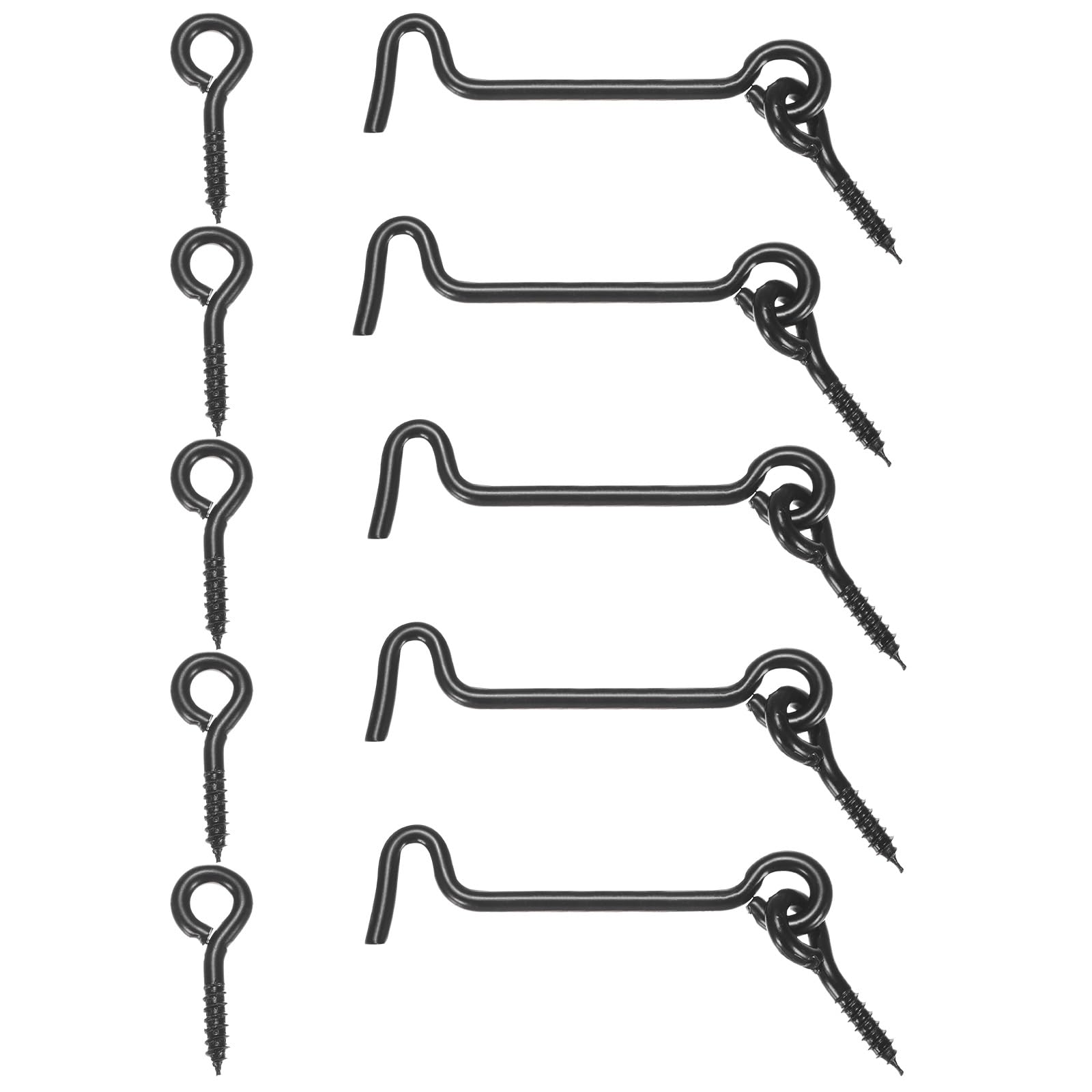 M METERXITY 5-Pack Hook and Eye Latch for Door 2.5 Inch Carbon Steel Black
