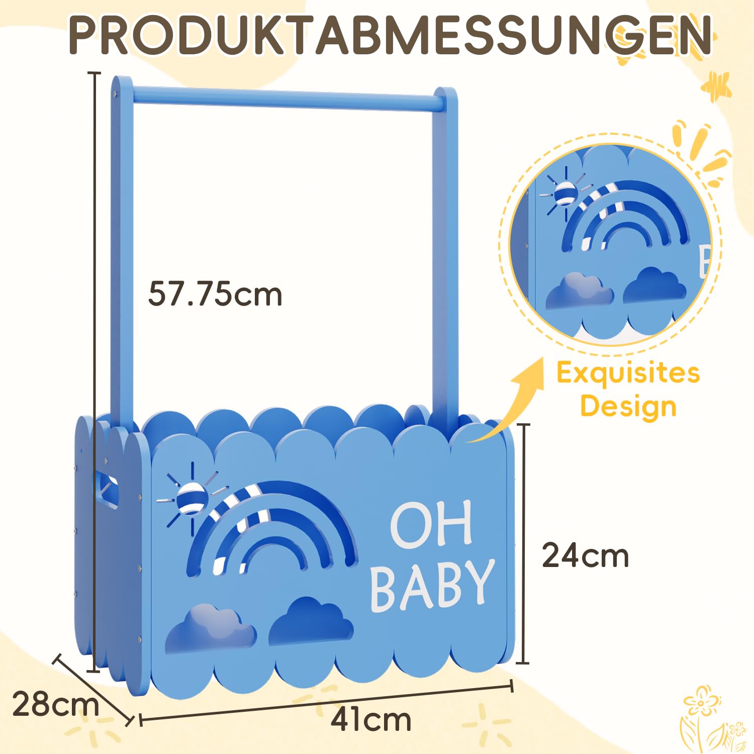Babykorb aus Holz für Babyparty, Babypartykorb mit Griff, Jungen und Mädchen Korb für Babygeschenke, Willkommensgeschenk Schwangerschaftsgeschenke für frischgebackene Eltern, Blau