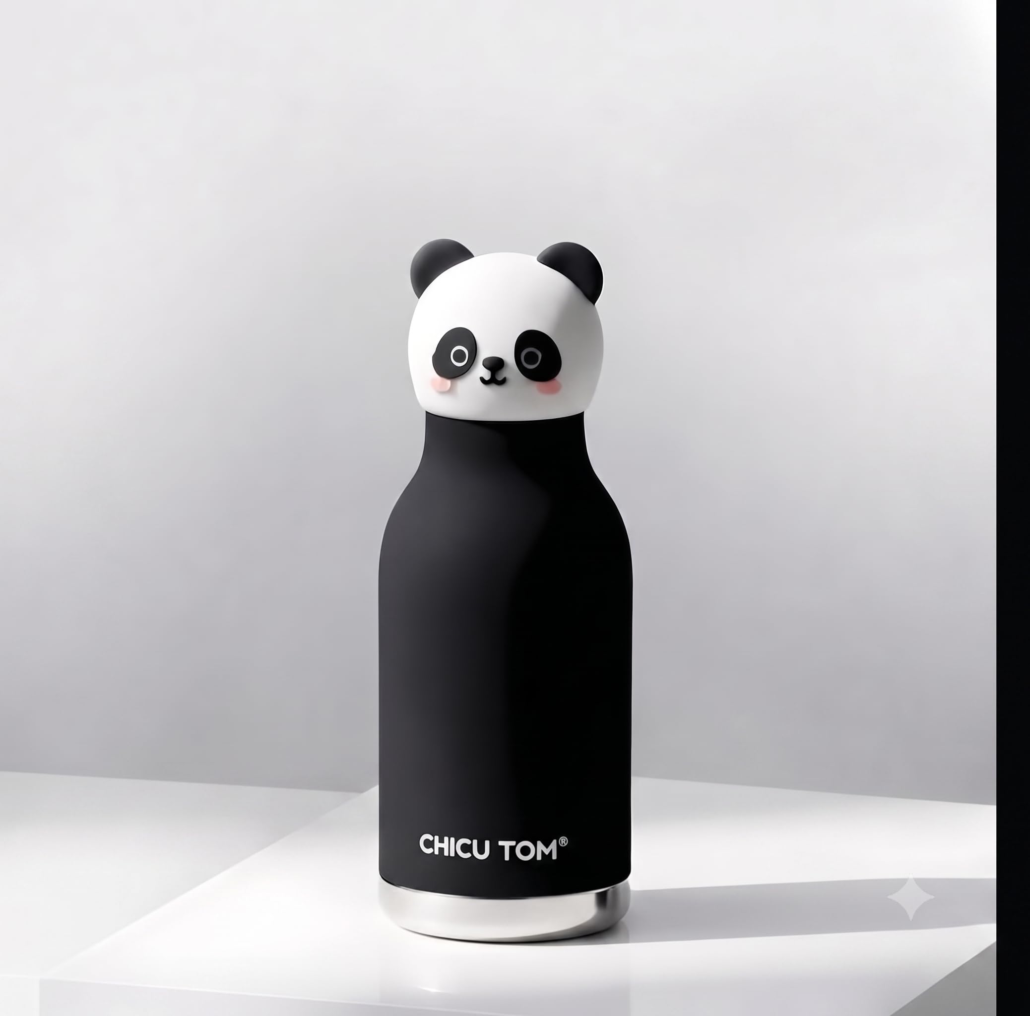 KIDMOMI 480ml Kids Stainless Steel Vacuum Insulated Water Bottle with Cute Panda Lid | Leakproof Double Wall Thermal Flask | BPA Free School Bottle for Boys & Girls | Black-image-21