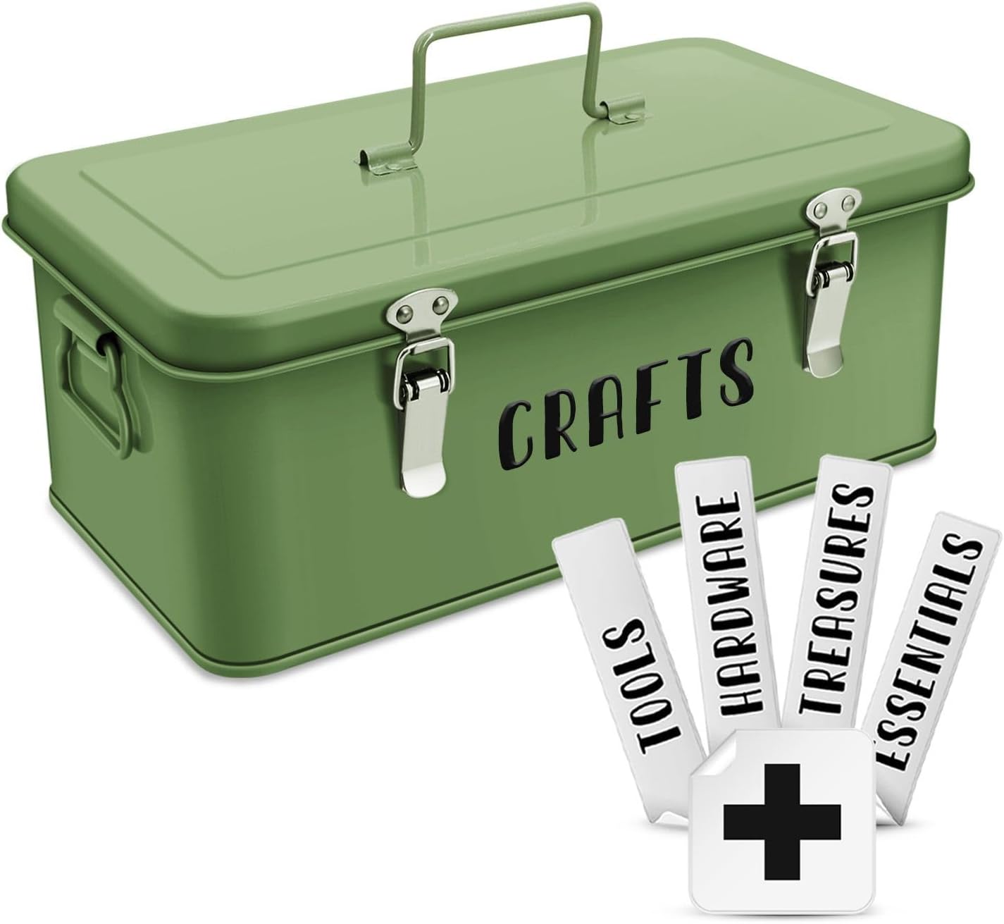 Flexzion Multipurpose Metal Storage Box - Metal Box with Lid, Handles, and Dual Latches for Medical and Tool Storage - 4 Compartments with Safety Lock, Green