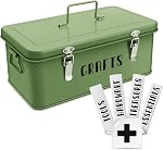 Flexzion Multipurpose Metal Storage Box - Metal Box with Lid, Handles, and Dual Latches for Medical and Tool Storage - 4 Compartments with Safety Lock, Green