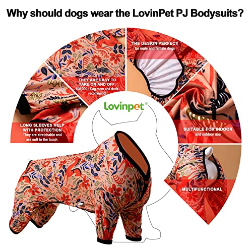 LovinPet Large Breed Dog Pajamas, Lightweight Pullover Full Coverage Dog Pjs, Pitbull Onesie, Happy Horse Coral Print - Image 3