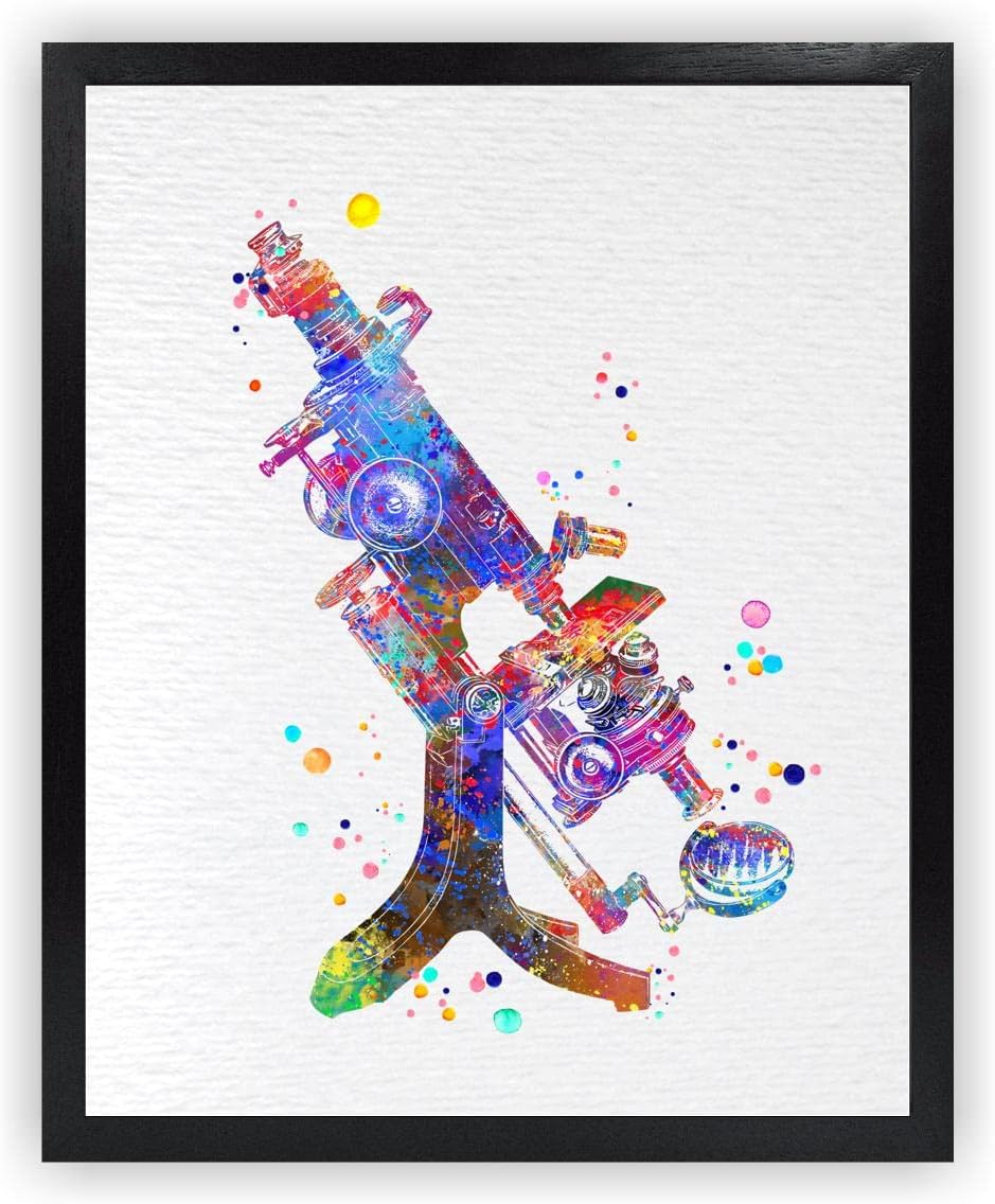 Dignovel Studios 8X10 Unframed Optical Microscope Biology Tools Science Art Laboratory School Discovery Watercolor Art Print Poster DN718