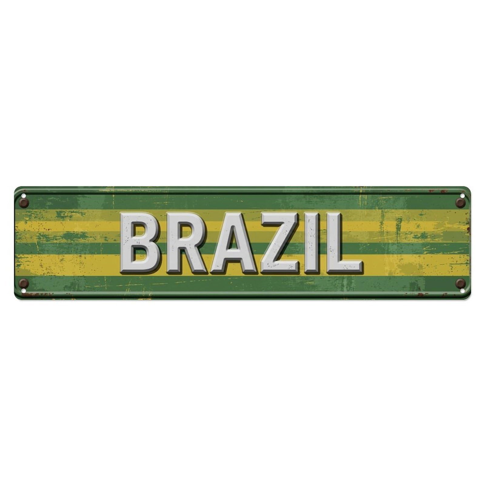 Vintage Brazil Flag Pattern Metal Tin Sign