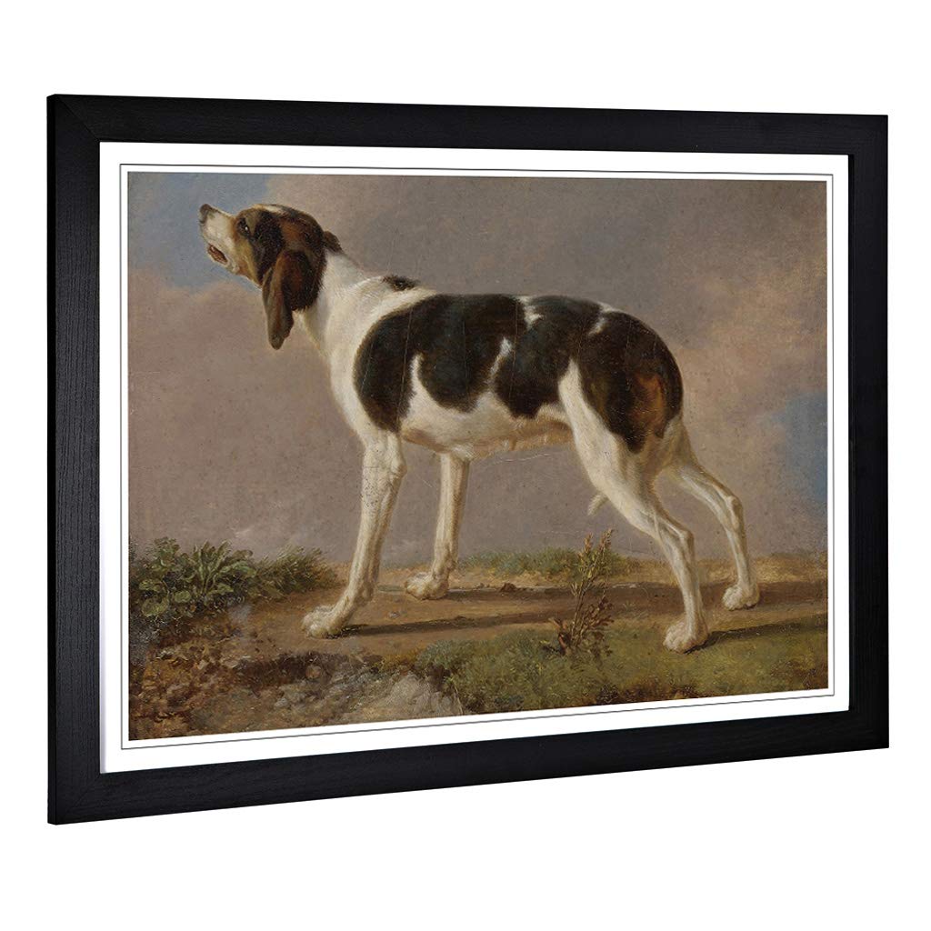 Big Box Art Framed Print of Jacques-Laurent Agasse Hound Design | Wall Art Picture | Home Decor for Kitchen, Living, Dining Room, Bedroom, Hallway, Office, Black, A2 / 24.5x18 Inch / 62x45cm