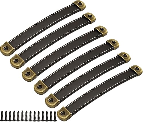 Tiradores de cuero para cajones con hoja de hierro, capacidad de carga mejorada, 6 unidades, tiradores de caja de madera, caja de regalo, tiradores