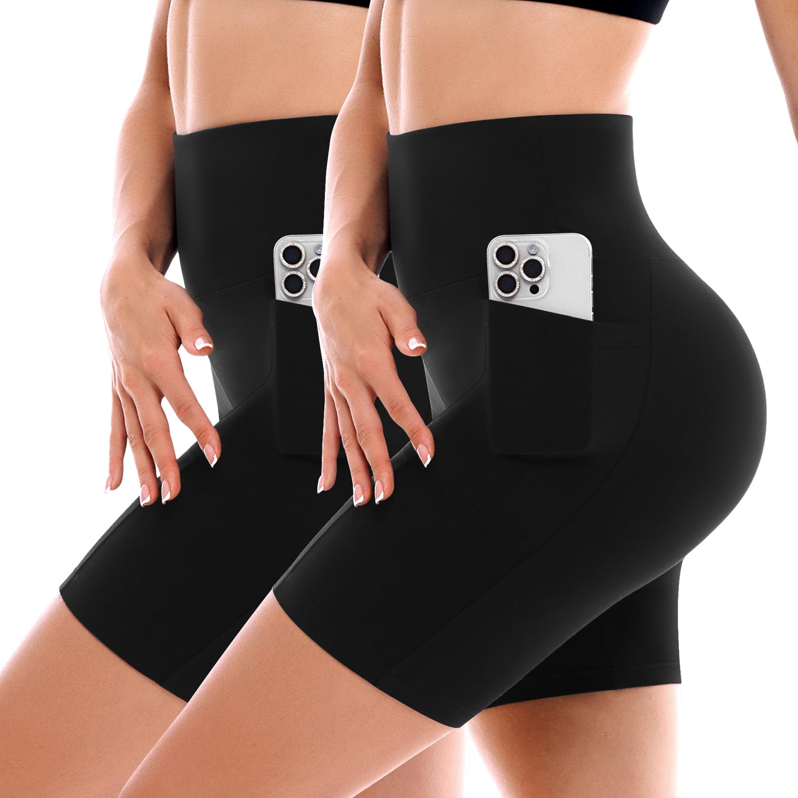 SINOPHANT 2 Pack Radlerhose Damen mit Taschen Kurz Shorts High Waist Leggings für Sommer Sport Fitness Yoga