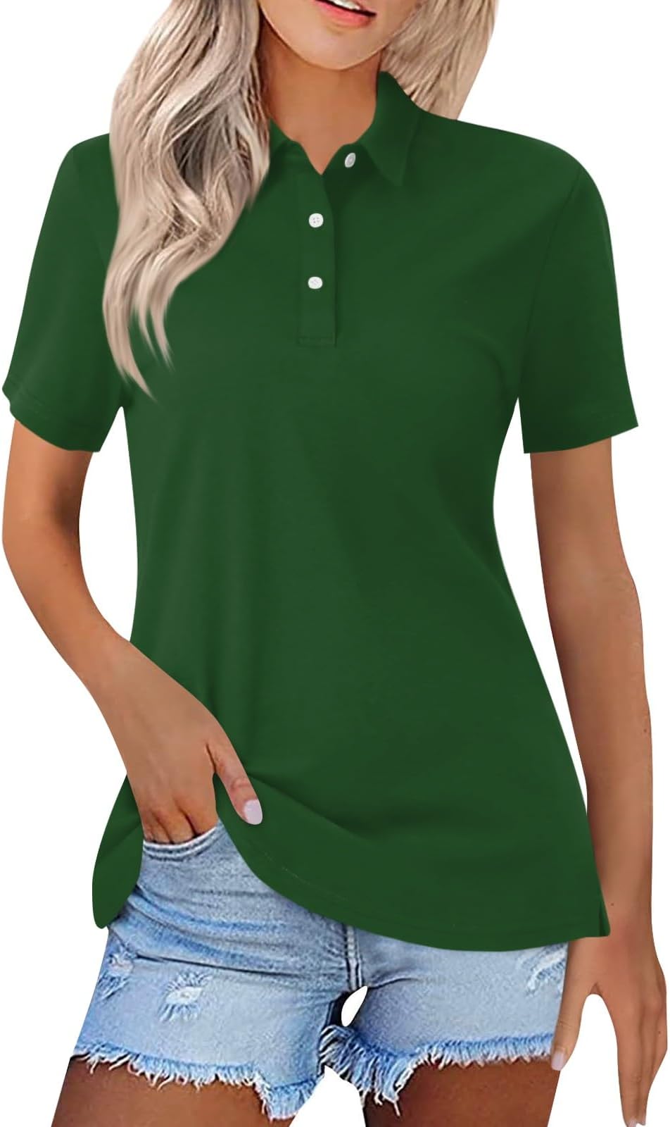 COTECRAMWomen's Short Sleeve Polo Shirts Summer Button Down Collared Work Casual Tops Casual Loose Basic Tees