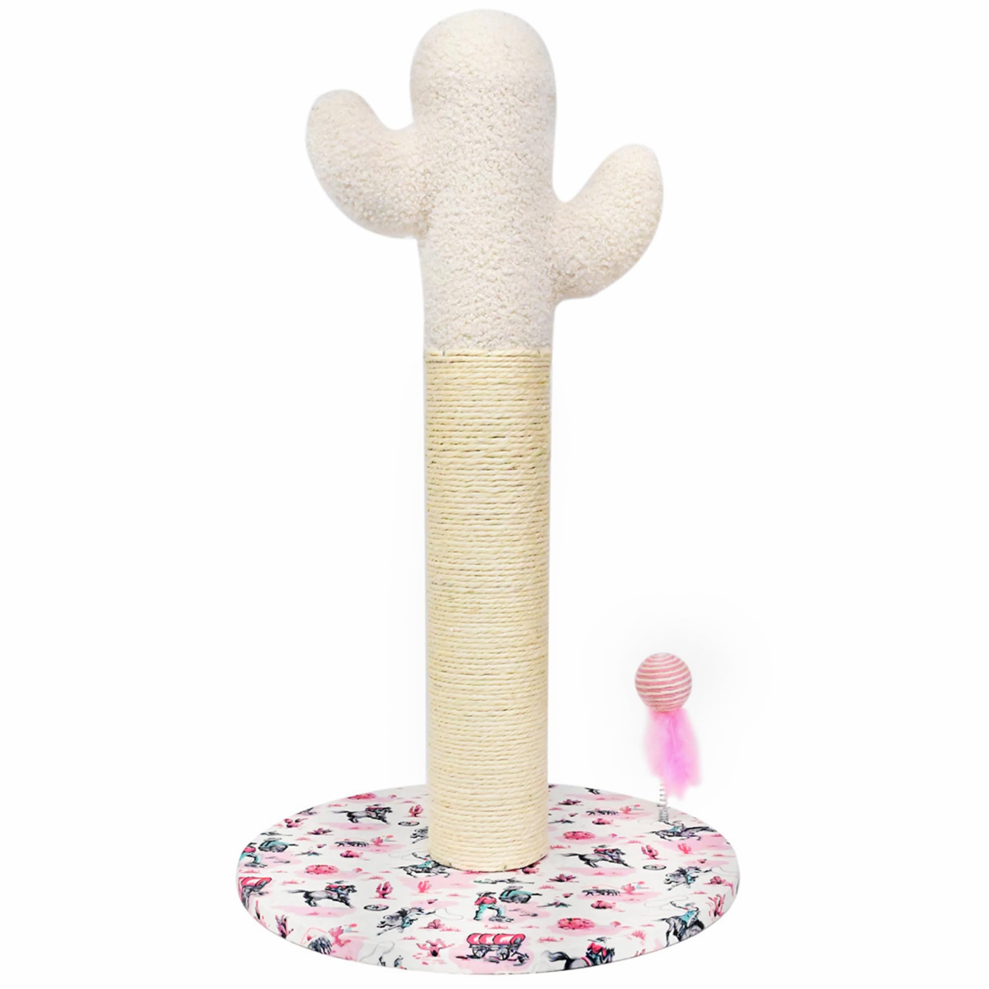 Cath Kidston Indoor Cat Scratching Post – 40 x 40 x 65.5cm, Tall Scratcher Pole with Sisal Ball & Feather Swatter, Heavy Base, Easy Assembly Cactus Cat Scratcher, Interactive Play, Cowgirl Print