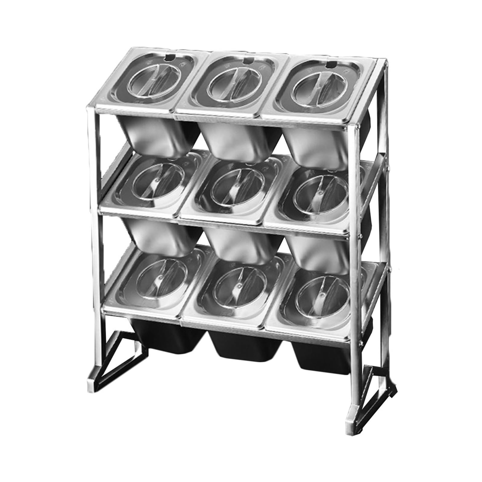 Especiero de acero inoxidable de 3 niveles con tapa, 15 compartimentos, solución de almacenamiento de cocina que ahorra espacio, organizador de encimera (plateado, 20.5 x 7.5 x 25.5 pulgadas)