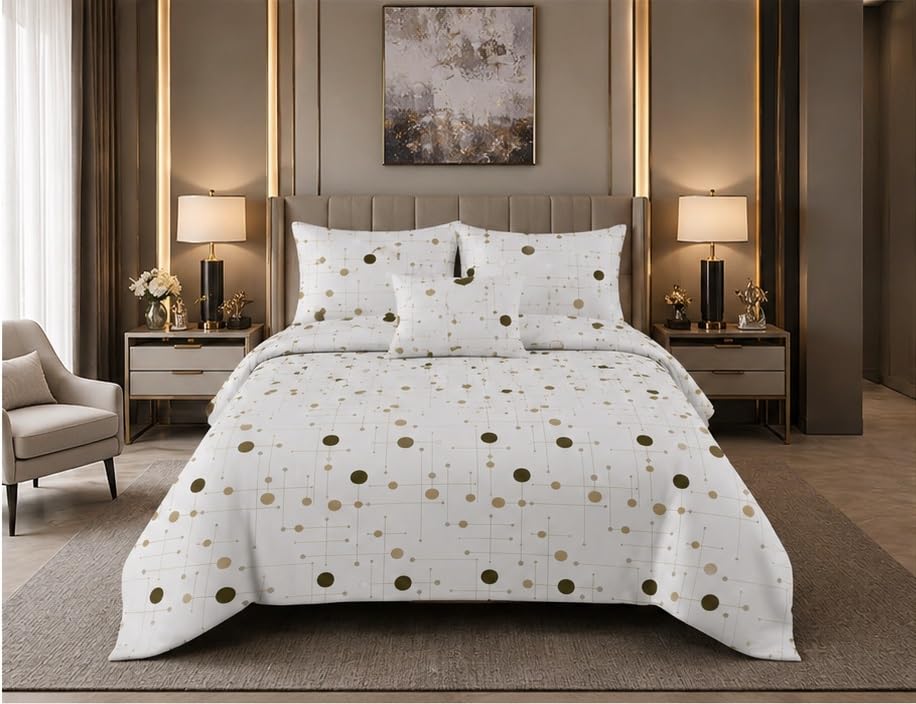 Image of Luxury Glace Cotton King Size Bedsheet with 2 Pillow Covers (108 x 108 Inch) | Soft & Breathable Fabric | Elegant Print Bed Sheet 3 Pc Bedding Set for Bedroom - White Dot
