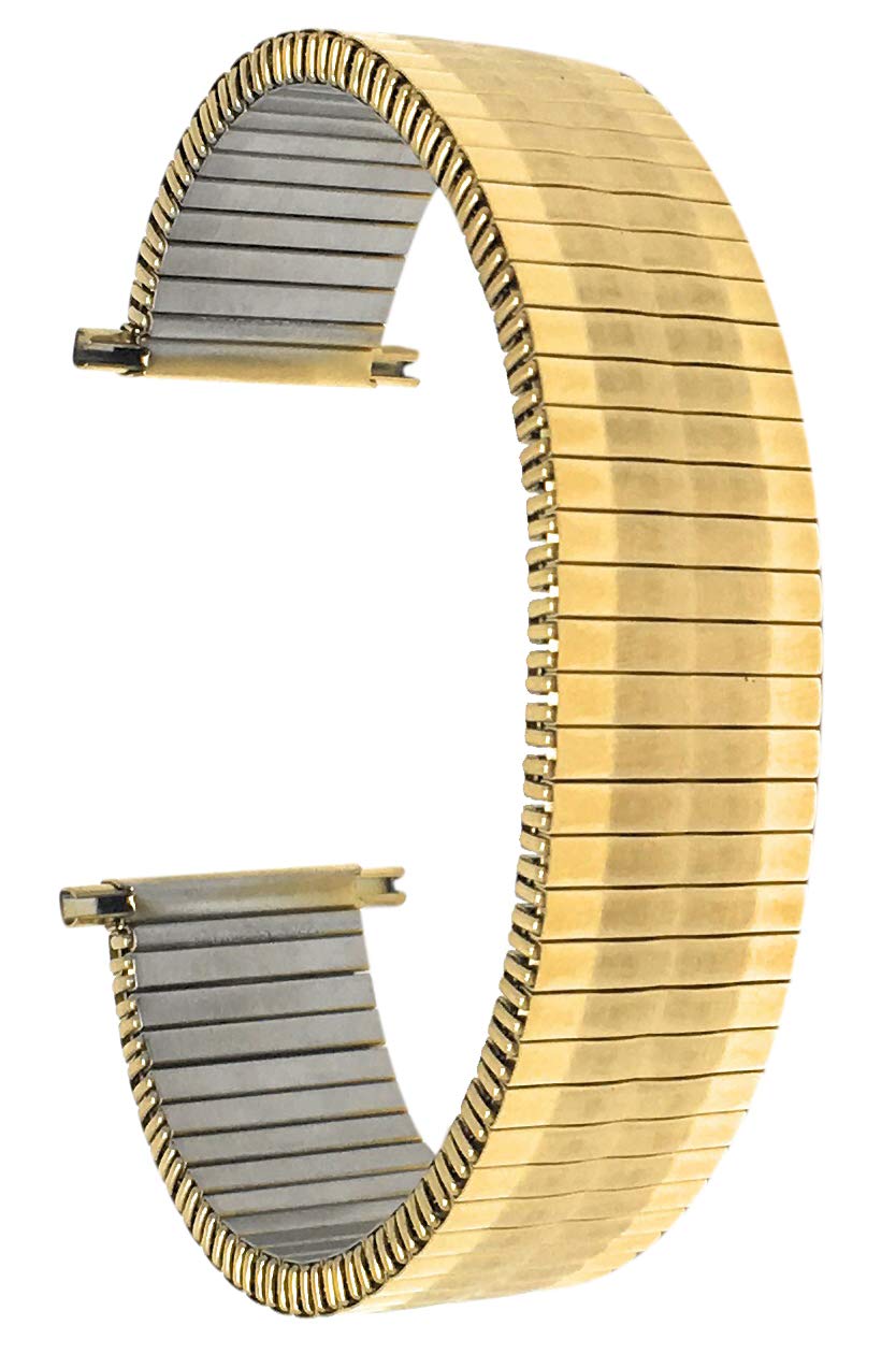 Bandini 18mm Gold Tone Stainless Steel Stretch Watch Strap for Men, Straight End, Metal Expansion Watch Band, No Buckle