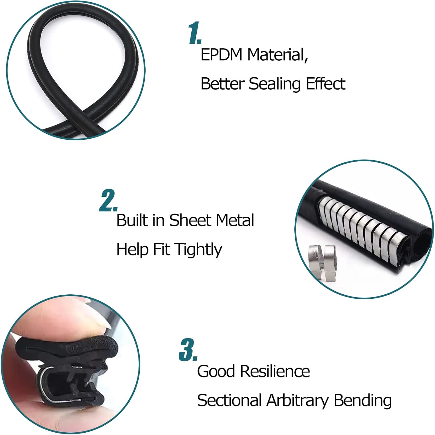 Rubber Edge Trim 23Ft Car Door Seal Strip with Side Bulb, Automotive Weather Stripping Edge Guard Universal Fit for Camper Van, Trucks, SUV, RV