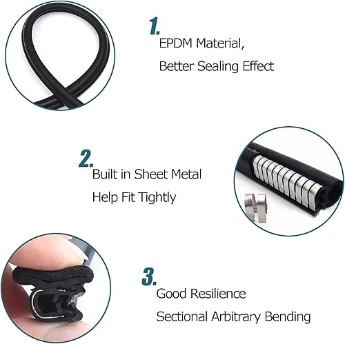 Miniatura 3 de Tintvent Tira de sellado de puerta de automóvil con bombilla lateral de 10 pies, goma EPDM para automóvil, protector de borde de ajuste universal