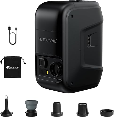FLEXTAILGEAR Bomba de aire eléctrica portátil MAX recargable para barcos inflables, desinfla con función de parada automática, pantalla LED en