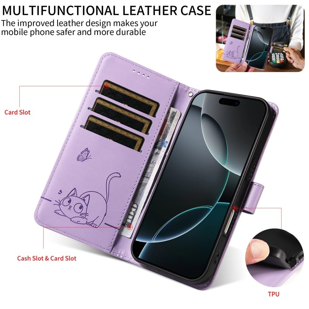 Generic Étui compatible avec Sony Xperia 5 V (Couleur : Rouge) Motif Chat Papillon Portefeuille en cuir Étui à rabat
