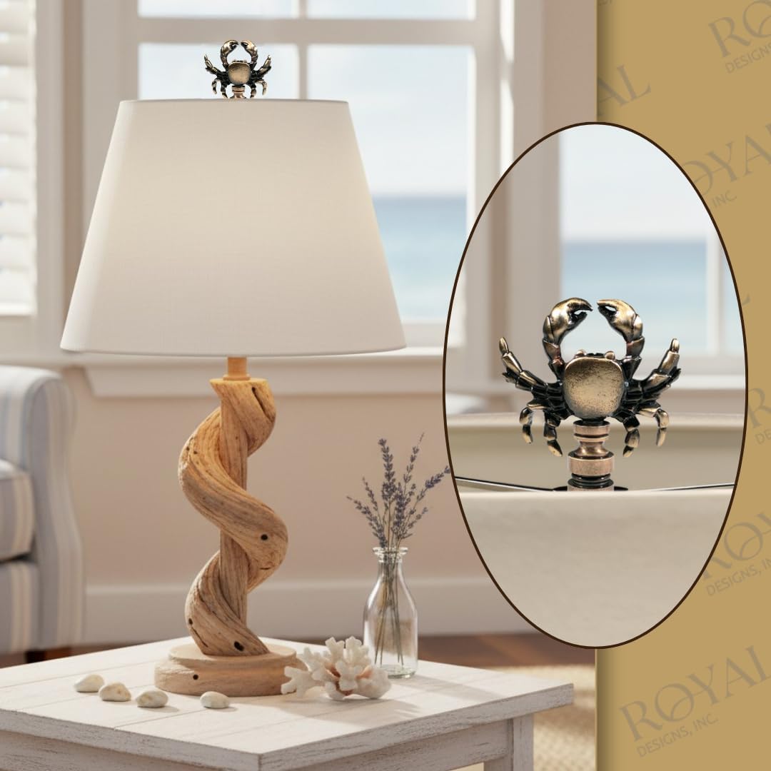 Royal Designs, Inc. Sea Life Lamp Finial, Decorative Crab, Antique Brass, Replacement Finial for Table or Floor Lamps
