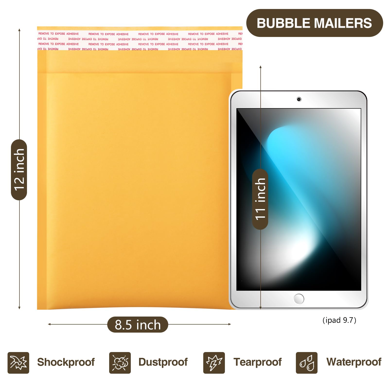 UCGOU Kraft Bubble Mailers 8.5x12 Inch 25 Pack Usable Size 8.5x11 Inch Yellow Padded Envelopes #2 Medium Mailing Packages Self Sealing Tear Resistant Boutique Bulk Shipping Bags for Makeup Supplies