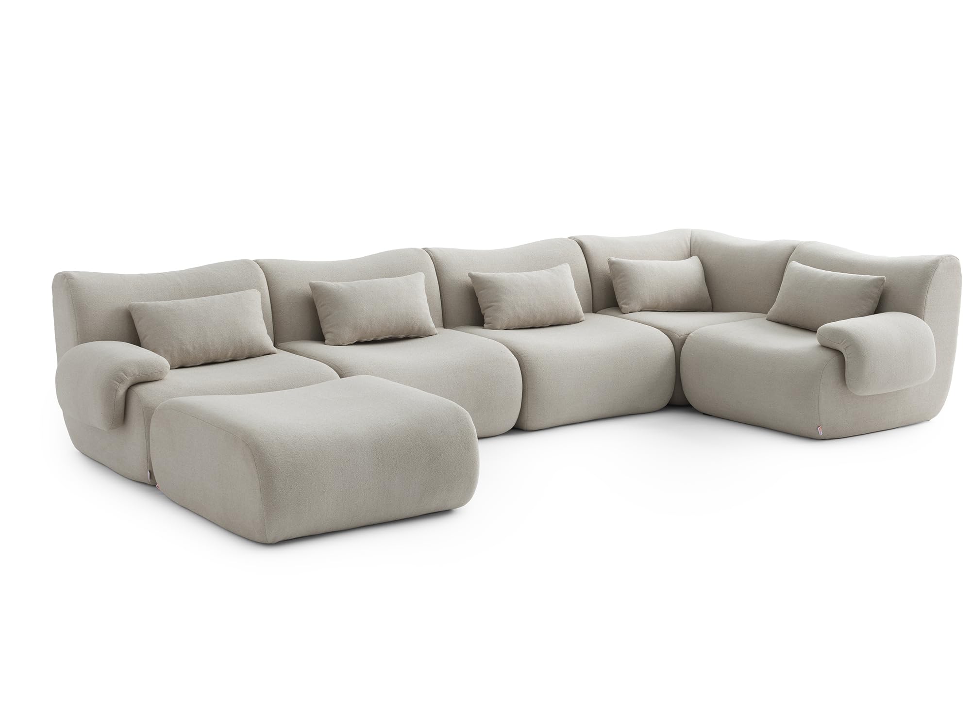 Divano modulare angolare, 5 posti con penisola, tessuto bouclé, fodere dei cuscini removibili (Beige Pietra, 5 posti con penisola)