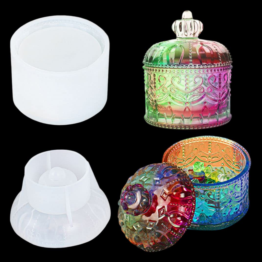 DIYBravo Epoxy Resin Jewelry Box Mould with Lid, Silicone, Round, Molded, Craft Mold