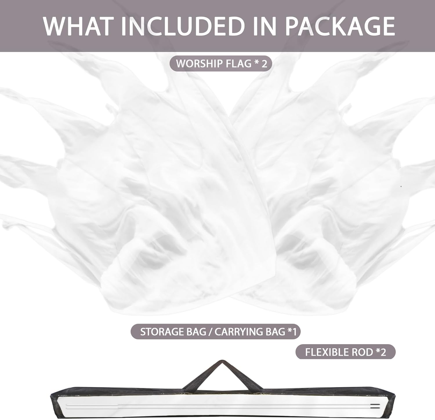 Baisdan 59'' Double Layered Worship Flags for Dance Church, Praise Dance Flags for Worship, Praise Flag with Flexible Rod and Storage Bag, Set of 2, White