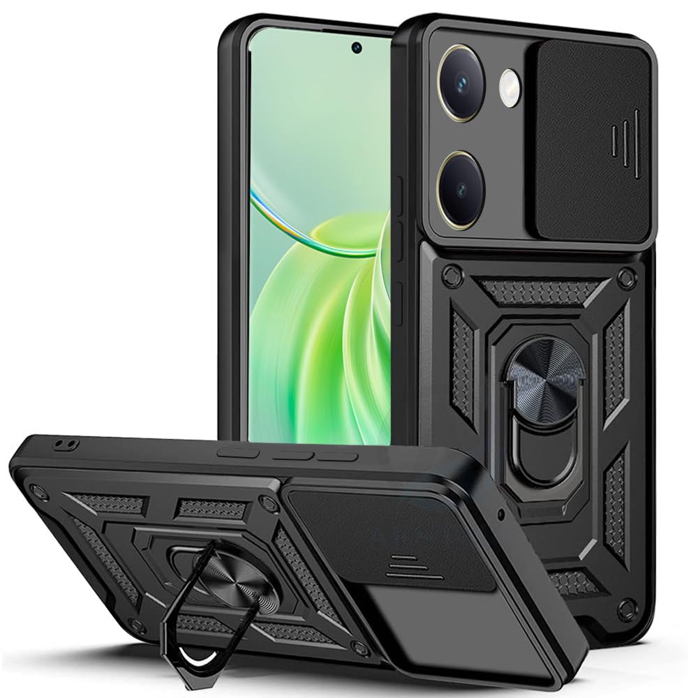 AESTMO Polycarbonate Tough Armor Vivo Y200 Pro 5G Bumper Back Case Cover|Ring Holder & Sliding Camera Shield Cover|360 Degree Protection Back Case Cover For Vivo Y200 Pro 5G (Black) (B0D7HVVDGY) Amazon Price History, Amazon Price Tracker