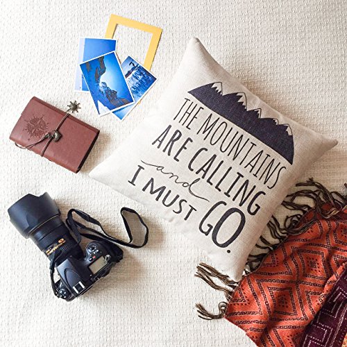 Hofdeco Decorative Throw Pillow Cover Heavy Weight Cotton Linen Quotes And Sayings The Mountains Are Calling And I Must Go Script 18"X18" 45Cm X 45Cm #TOP2