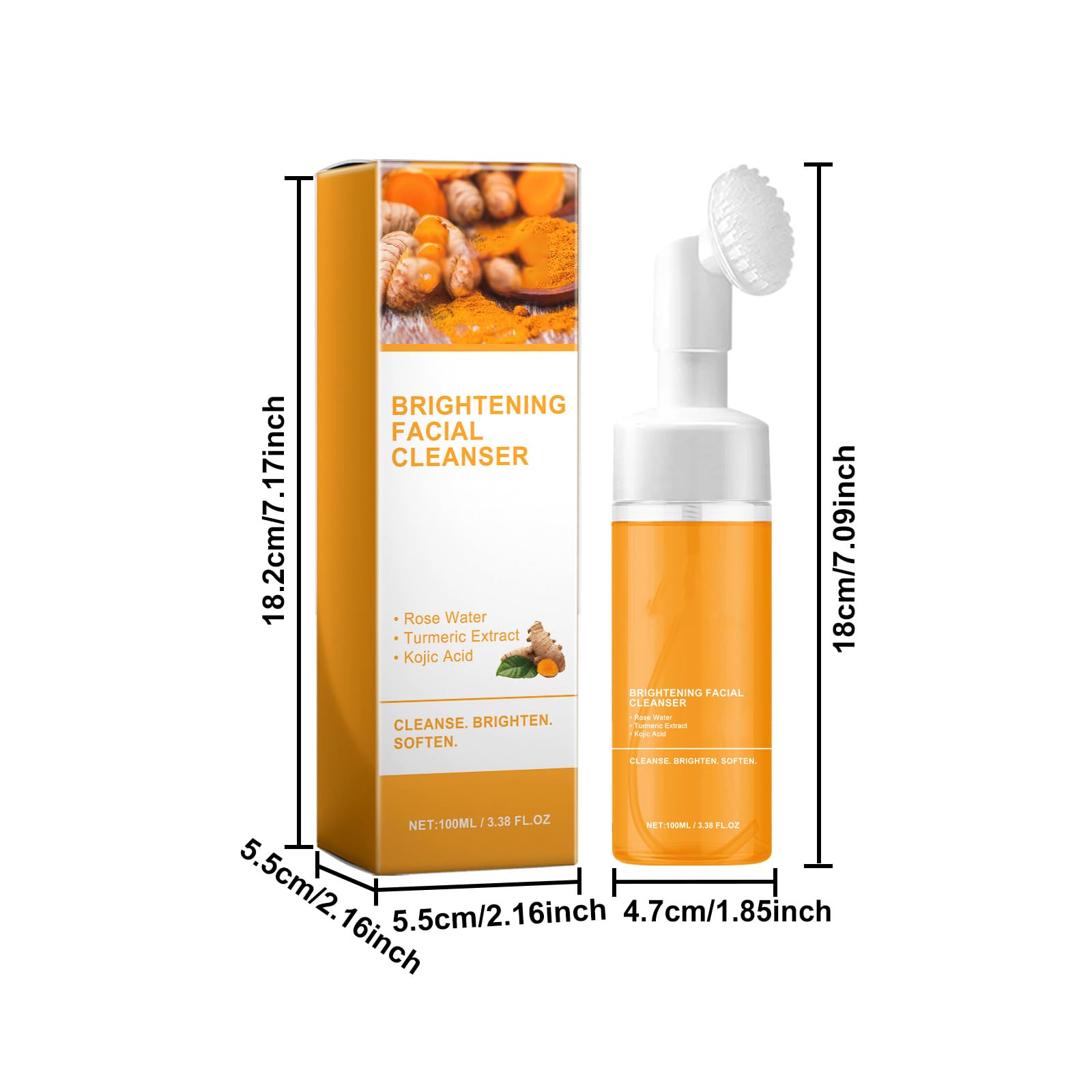Pianka oczyszczająca z kurkumy ze szczotką, nawilżający środek do mycia twarzy z kurkumą, delikatny peeling, równoważy nawilżenie i sebum, pianka oczyszczająca blask. (6)