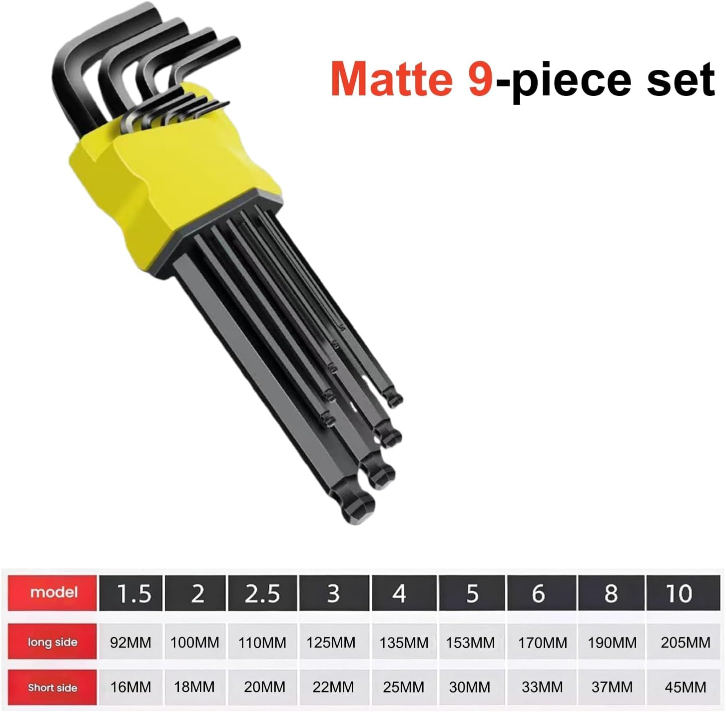 ANIS·KEAAR 9PCS Metric Ball End Allen Wrench Set (1.5–10mm) – Long Arm Hex Key Set with Black Finish, Ideal for Furniture Assembly, Bike Repairs & Garage Tools（Matte Black）