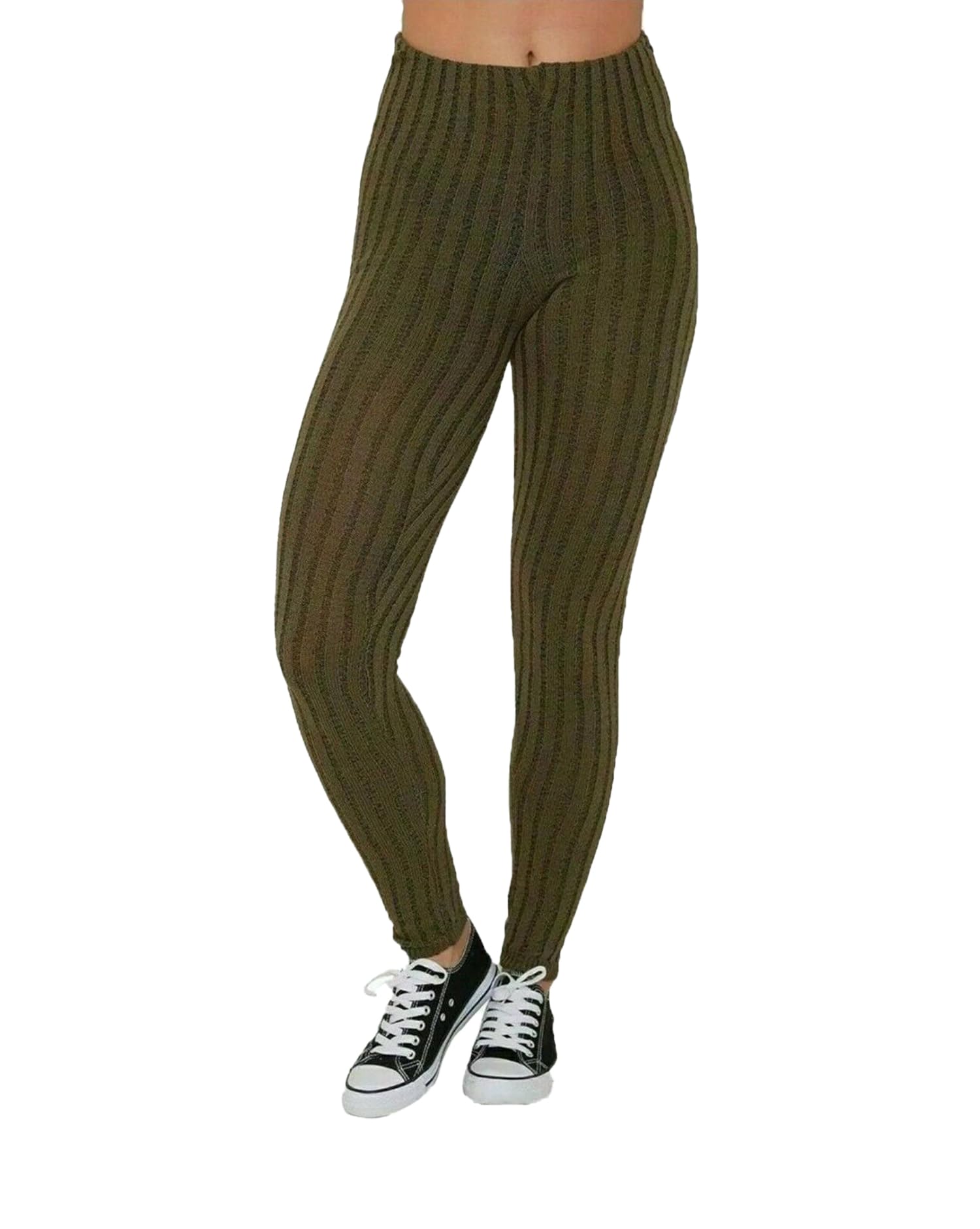H&F Women’s Chunky Knitted Ribbed Thick Plain Full-Length Leggings Stretchy Warm Winter Pants Size (Khaki, 20-22)