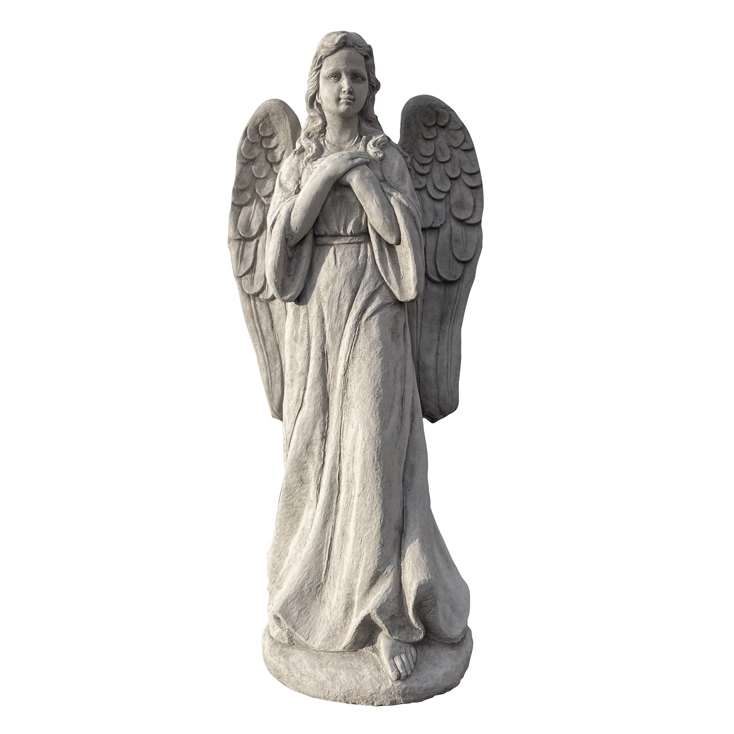 Garden Ornaments By Onefold Natural Onefold Large Stone Angel Statue, Stunning Angel Garden Sculpture, Hand-Cast Stone Ornament, Perfect For A Memorial