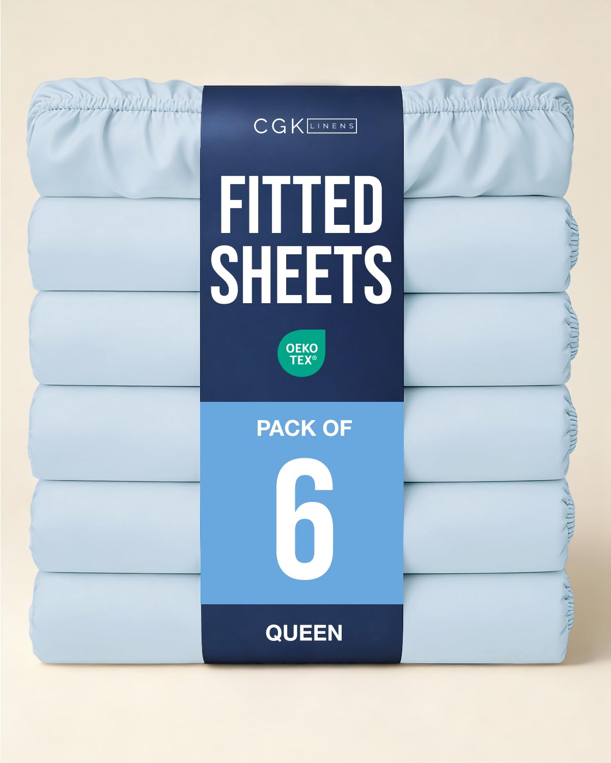 Queen Fitted Sheet - Pack of 6 Single Fitted Bottom Sheet Only - Sky Blue