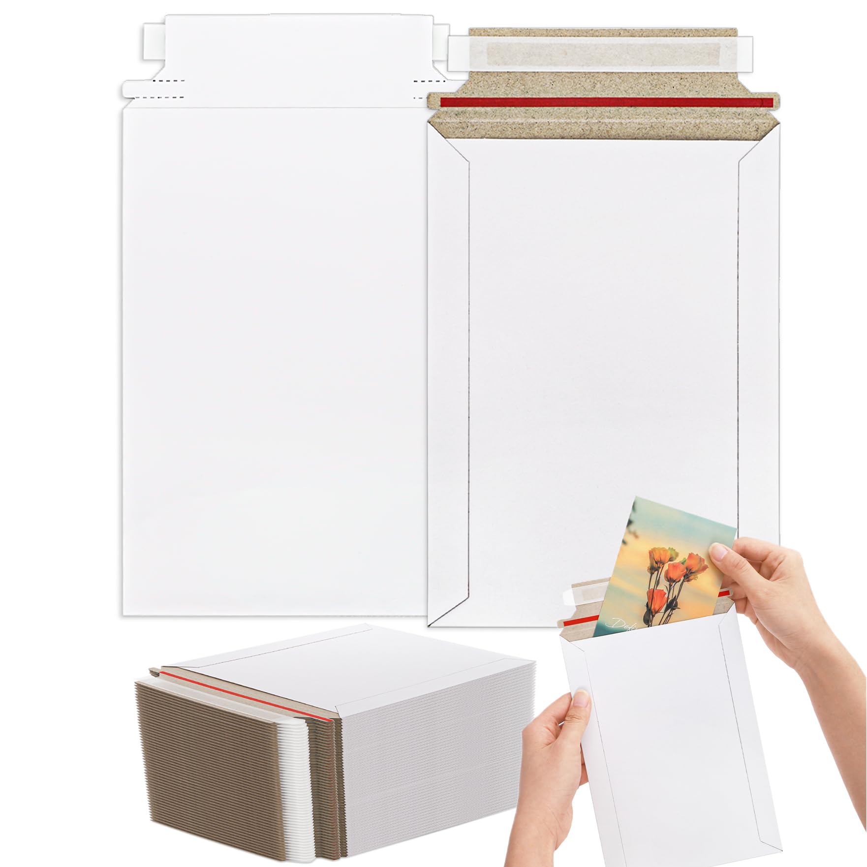 Kingrol Confezione da 100 buste in cartone rigido autosigillanti, per foto, CD e documenti, resistenti agli strappi e leggere